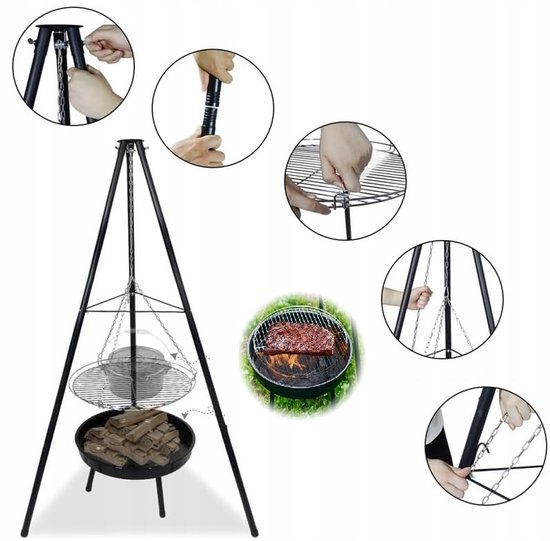 Merkloos Grill met Verstelbare Haan - 160 cm Hoogte — afbeelding 3