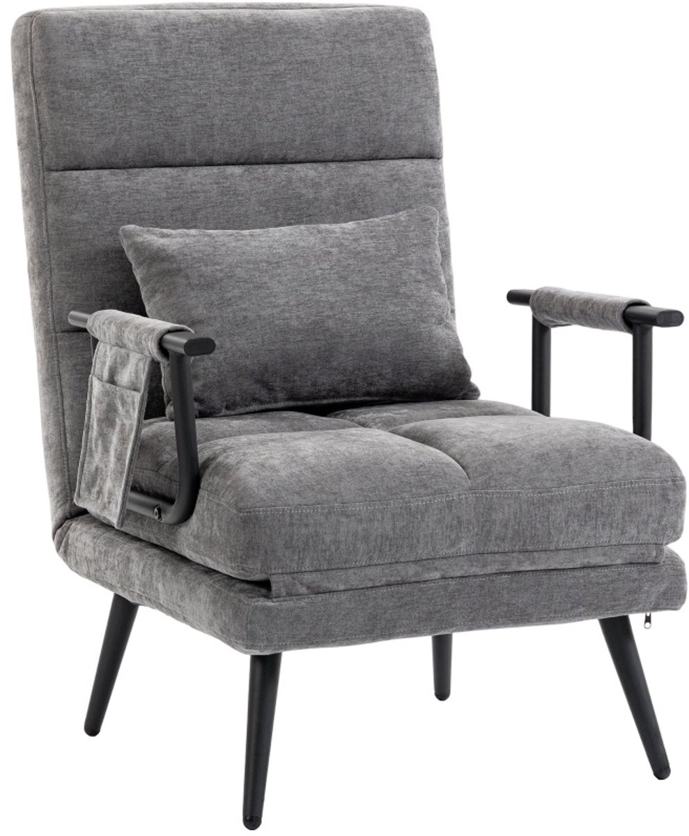 MIVRAY Fauteuil - 3-in-1 Slaapfauteuil - Klapbaar Met 5-Standen Verstelbare Rugleuning - Voor Woonkamer En Logeerkamer - Chenille Grijs
