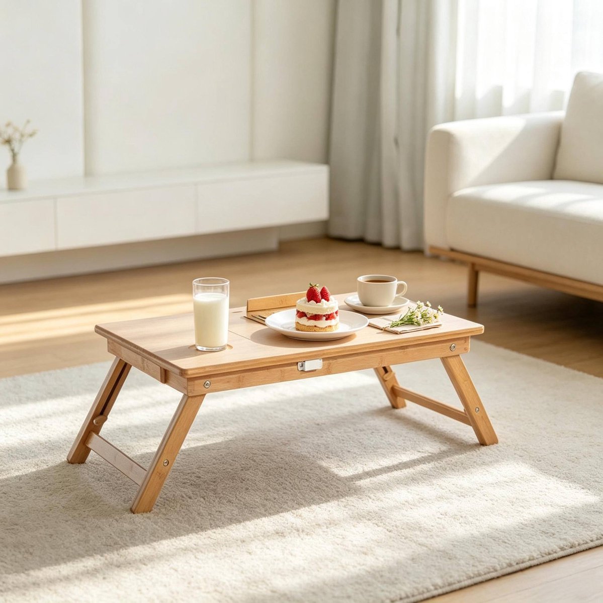 STILVORA Bedtafel - Opklapbaar En Verstelbaar Tafelblad Met Lade - Voor Bed En Bank - Bamboe - 55x35x22-32,5 Cm - Naturel