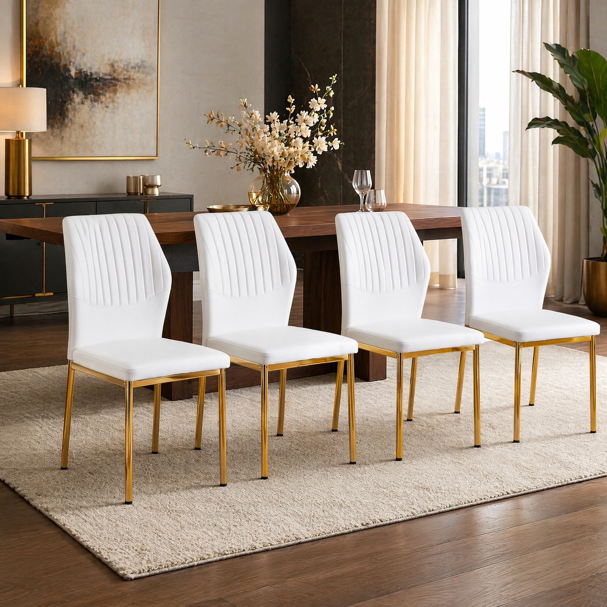 COVREO Eetkamerstoel 63 x 51,5 x 93 cm wit goud, PU leer, gewatteerde zitting