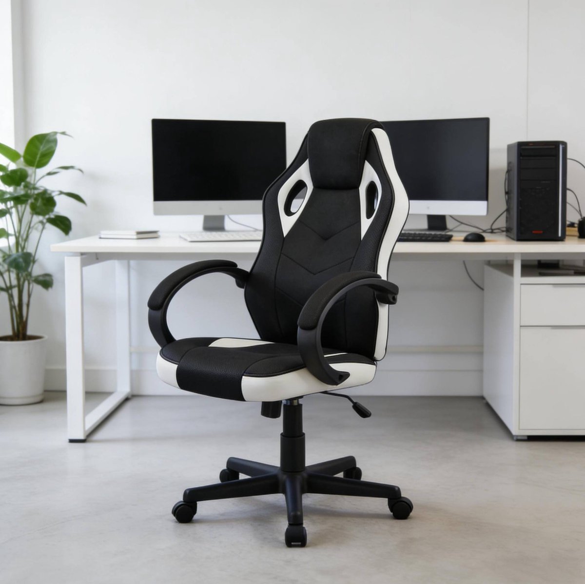 MODFU Gamingstoel - Ergonomisch - Hoogteverstelbaar - Met Armleuningen - Zwart Wit