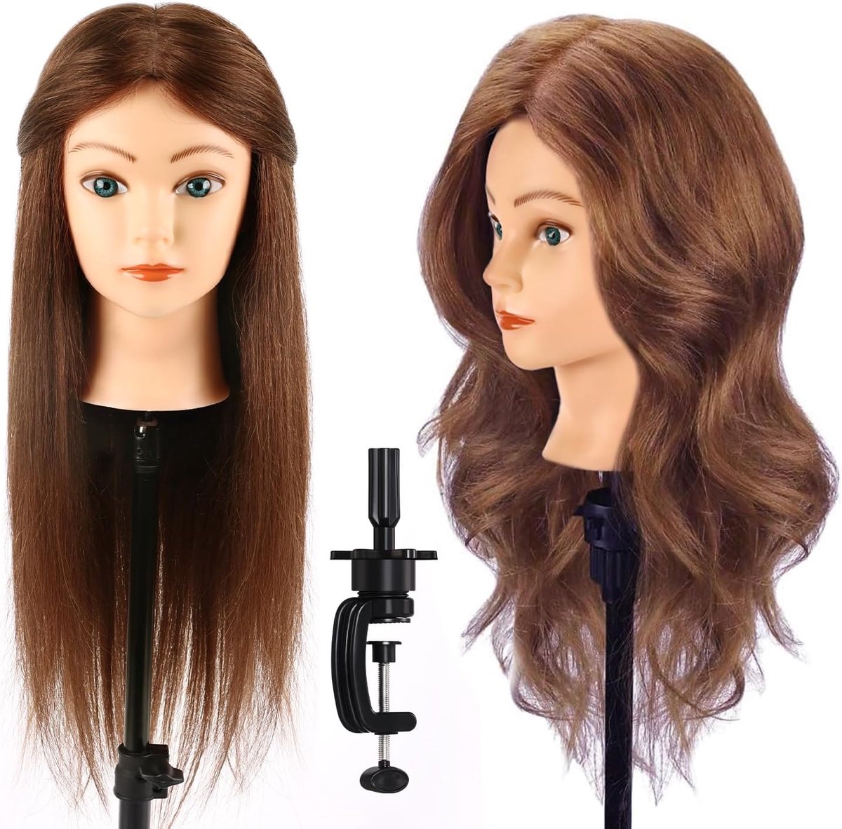 Haarkniphoofd 45 cm - 100% echt haar - Lichtbruin - Ideaal voor oefenen met kapsels - ShopVlot