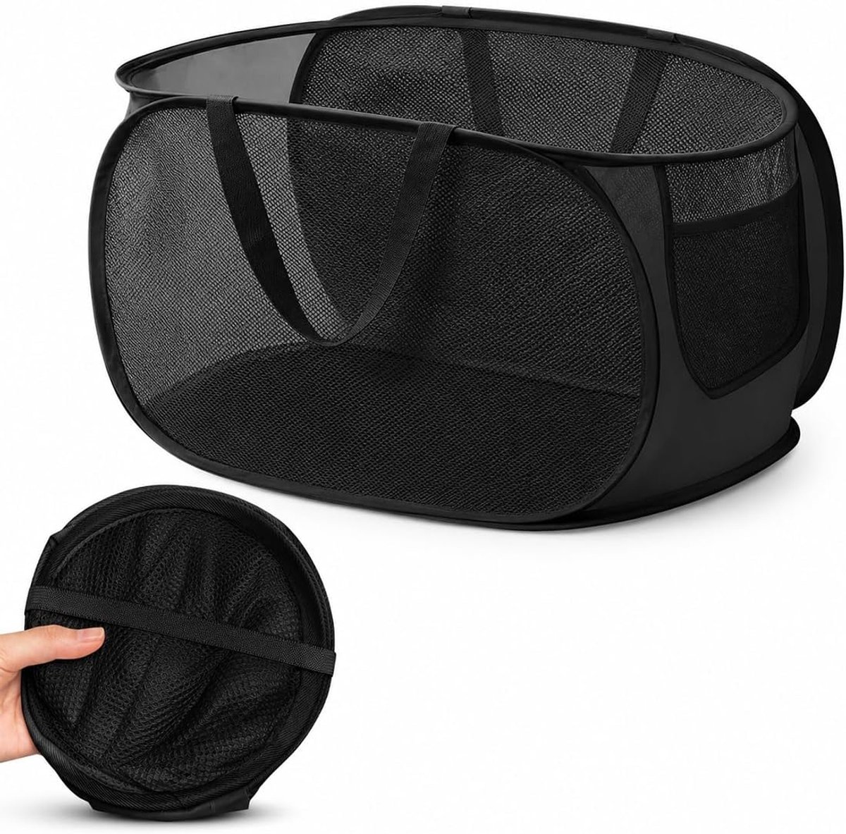 Opvouwbare wasmand 70 l - zwart - met handgrepen - ideaal voor vuile was - ShopVlot