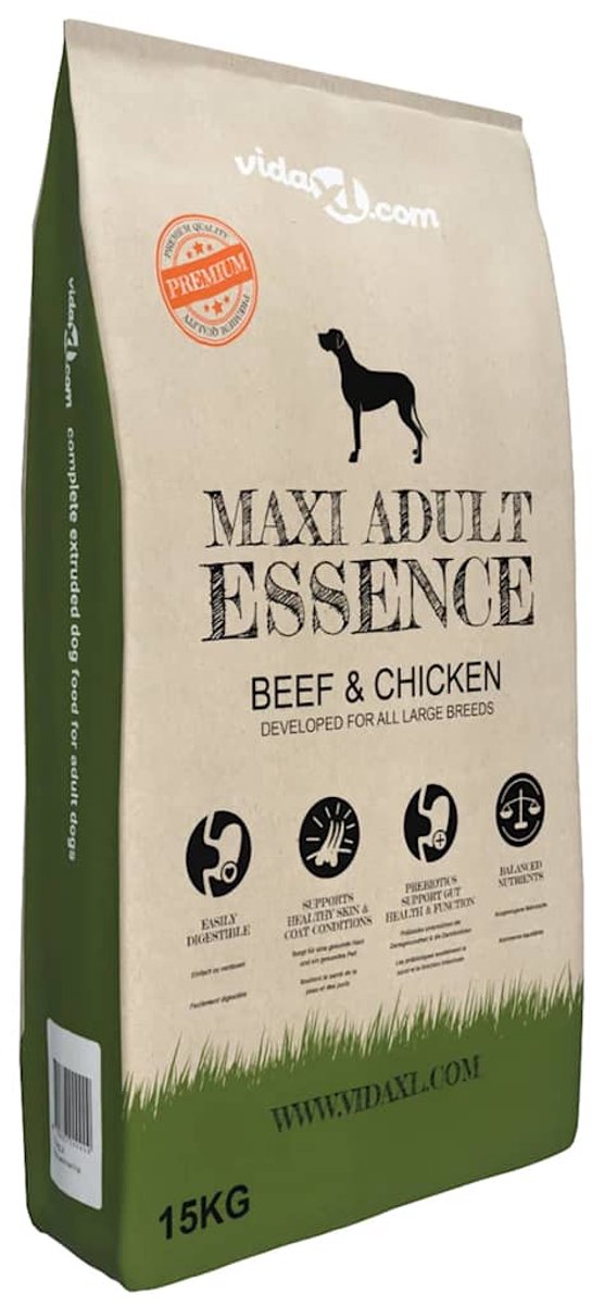 vidaXL vidaXL - Premium - hondenvoer - droog - Maxi - Adult - Essence - Beef - & - Chicken - 15kg