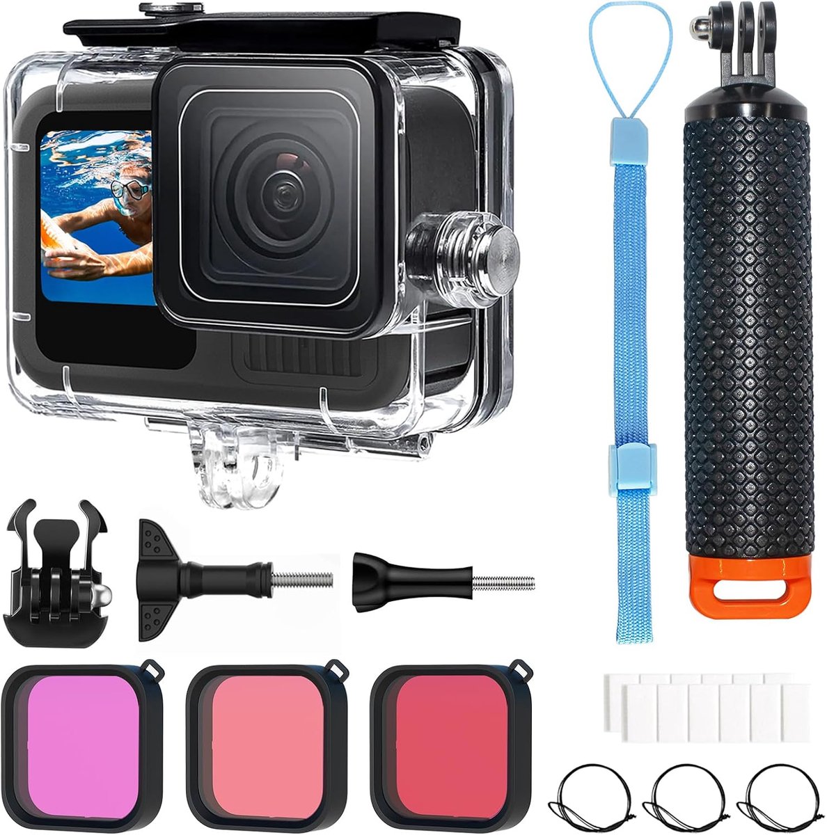 Waterdichte hoes met 3 filters - voor Go Pro Hero 10-13 Black - 60 m diepte - ideaal voor onderwateropnames - ShopVlot