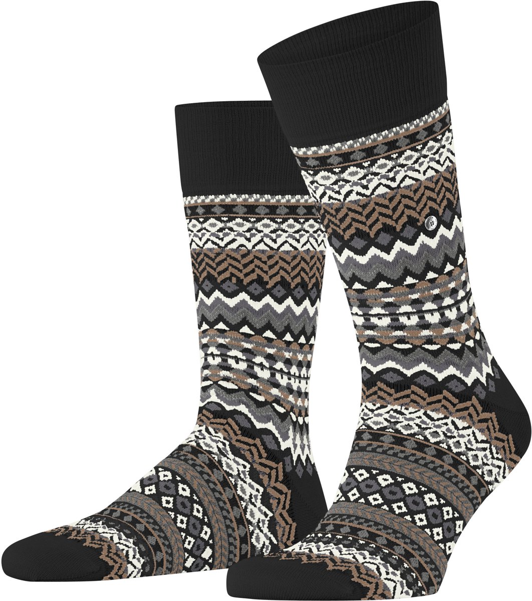 Burlington Fair Isle gedessineerd wol sokken heren zwart - maat 40-46