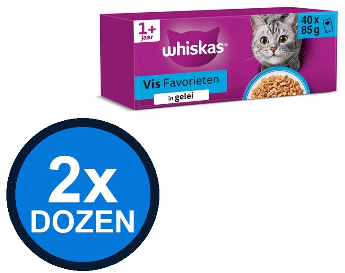Whiskas Whiskas - 1+ Pouch Adult Gelei Vis Selectie Multipack (40x85g) - Kattenvoer Natvoer - 3.4 kg