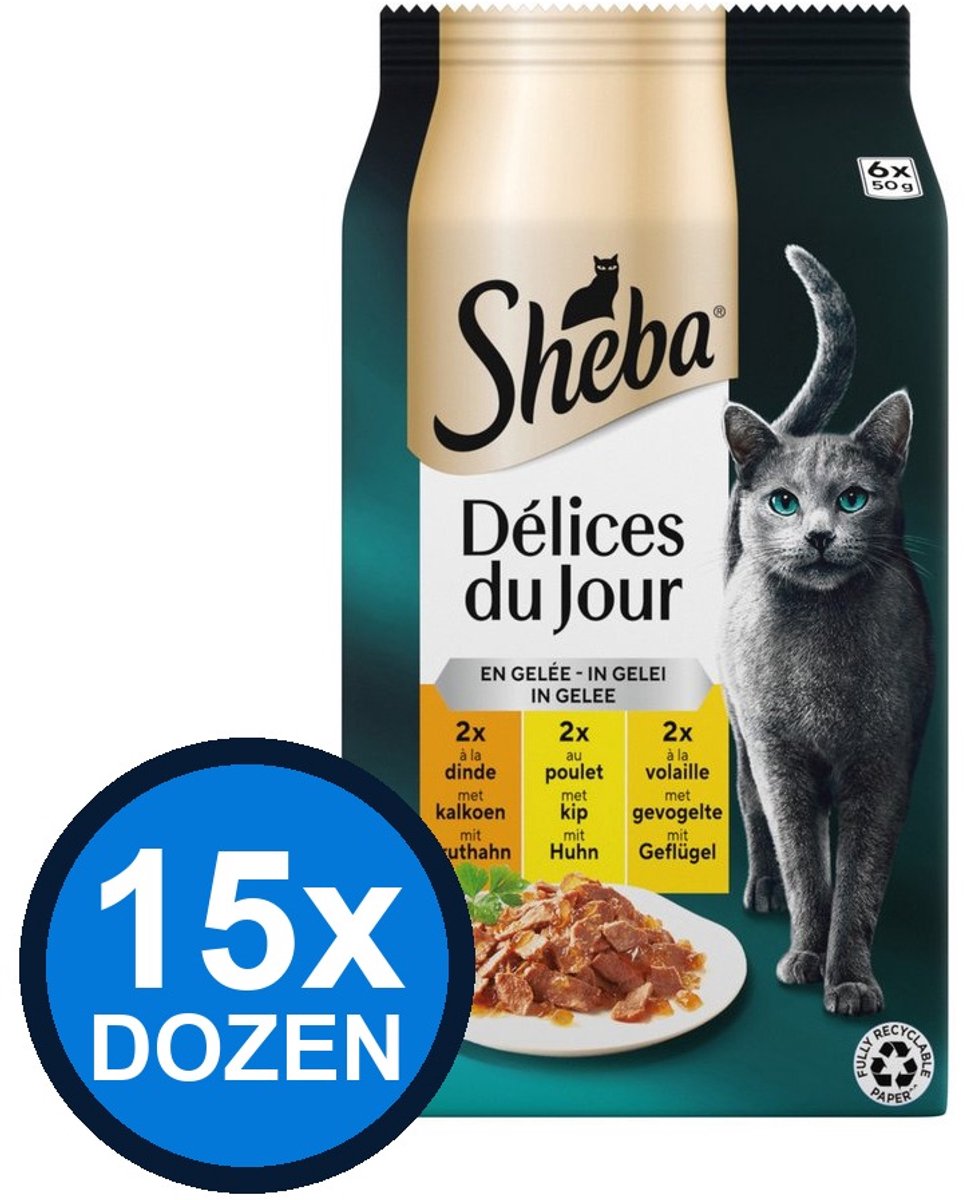 Sheba Sheba - Délices Du Jour Pouch Gelei Gevogelte Sel Multipack (6x50g) - Kattenvoer Natvoer - 300 g