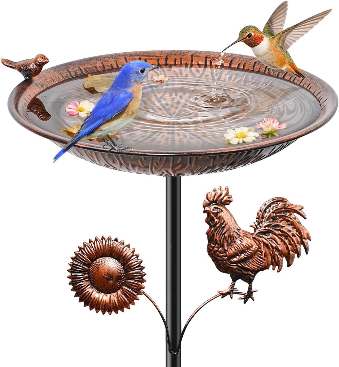 Metalen Vogelbad - Vintage Bruin - Afneembare Voederbak - Gemakkelijk te Reinigen - Voor Tuin en Gazon