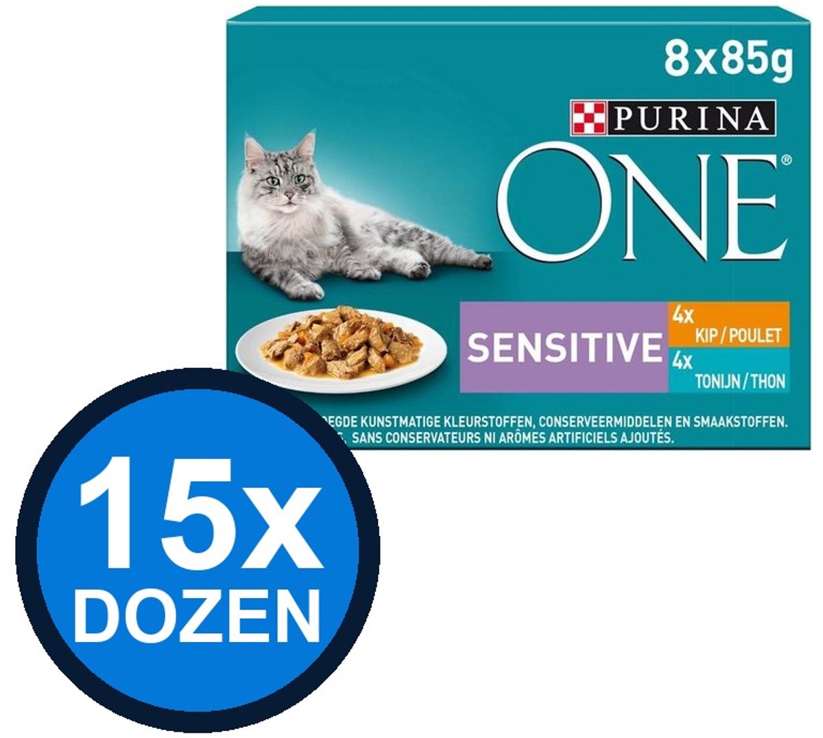Purina One Purina One - Sensitive Adult Kip, Tonijn & Wortels in Saus (8x85g) - Kattenvoer Natvoer - 680 g