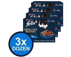 3x Felix - Heerlijke Reepjes Pouch Jus Vis Selectie Multipack - Kattenvoer Natvoer - 960 g