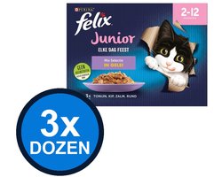 3x Felix - Elke Dag Feest In Gelei Junior Mix Selectie Multipack - Kattenvoer Natvoer - 1.02 kg