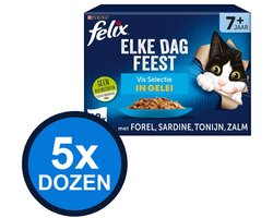 5x Felix - Elke Dag Feest In Gelei Senior Vis Selectie Multipack - Kattenvoer Natvoer - 1.02 kg
