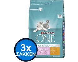 3x Purina One - Junior Kip - Kattenvoer Droogvoer - 1.5 kg