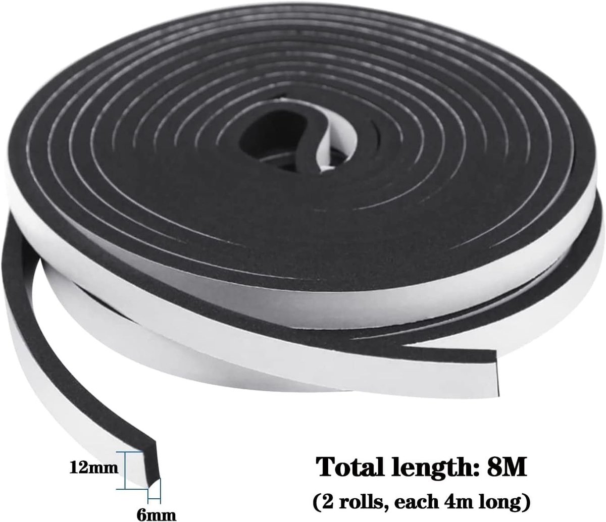 Zelfklevende Sealing Tape 12 mm x 6 mm - 12 m lang voor Deuren, Ramen, Geluidsisolatie, Waterdicht en Stofdicht, Zwart