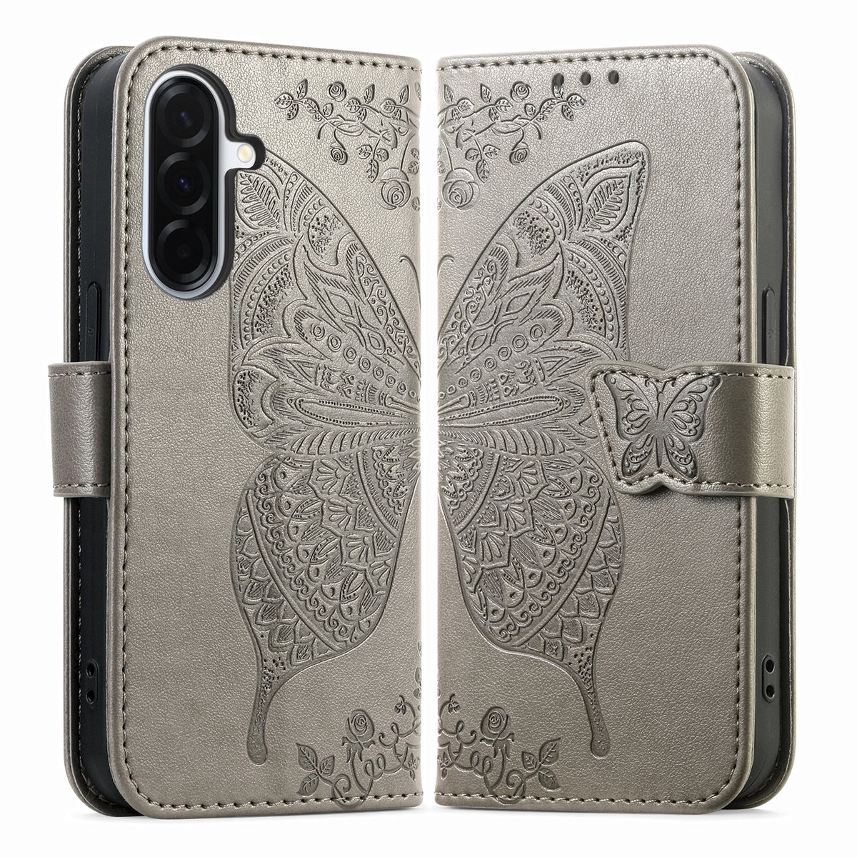 Coverup Hoesje - Geschikt voor Samsung Galaxy A27 Hoesje - Coverup Vlinder Book Case - Taupe Grijs