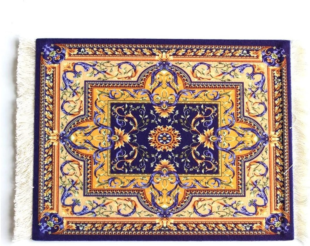 SnelShoppen - Creatieve Mini Carpet Mouse Pad - Oosters Tapijt Patroon - Textiel met Katoenen Franjes - Kleine Muismat Computer Accessoires - 28 x 18