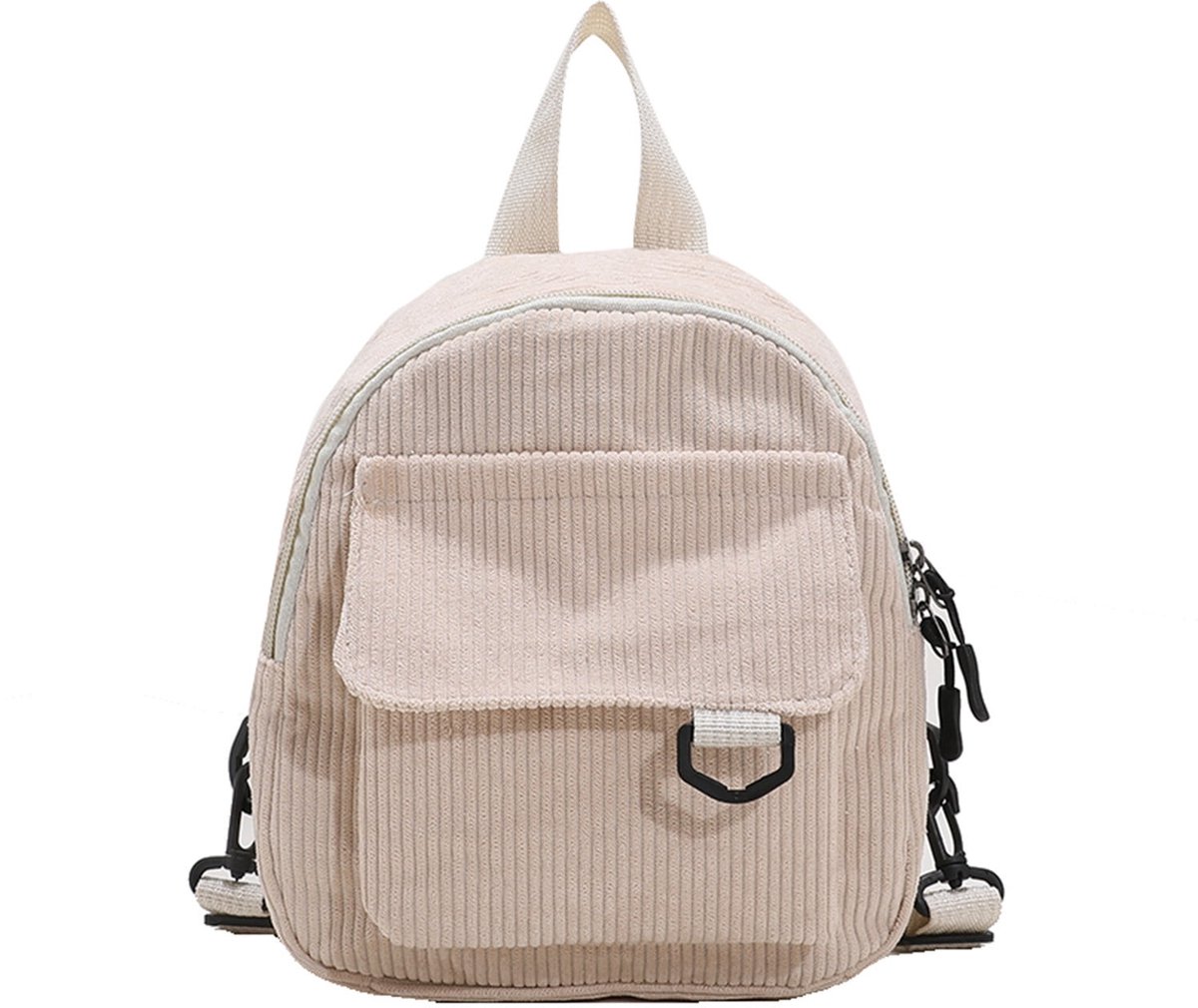 LISM-Mini schattig multifunctioneel corduroy make-uptasje, lichtgewicht damesrugzak - beige