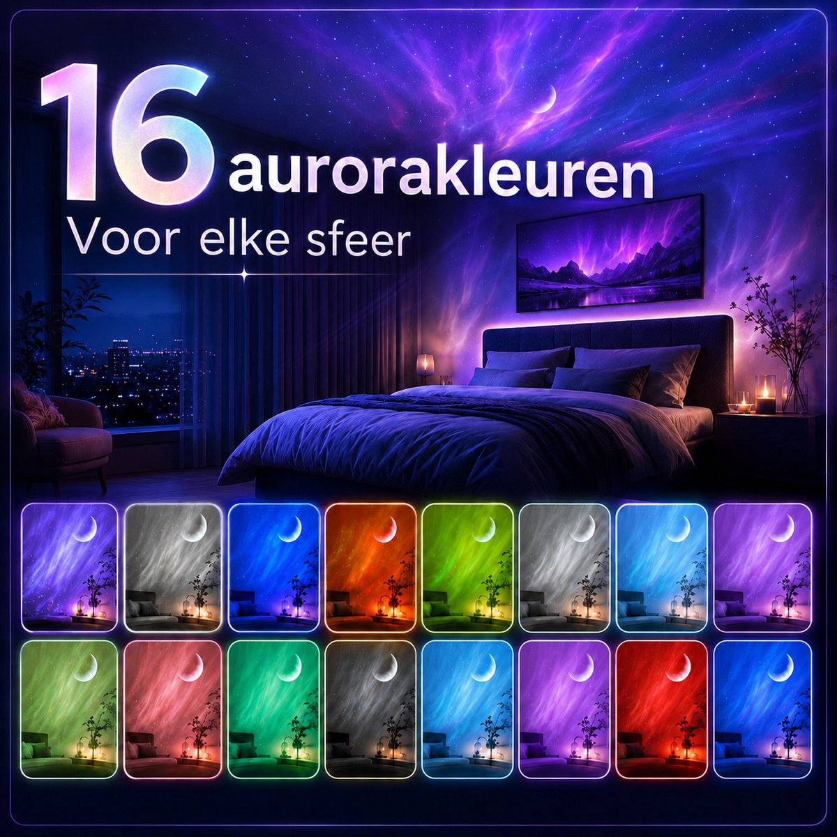 Sercano Sterrenhemel Projector – Aurora Projector met Groene Laser – 16 Kleuren – Bluetooth Speaker – 10 Geluiden & 5 Films – Timer – Met Afstandsbediening – voor Volwassenen Slaapkamer – foto 3