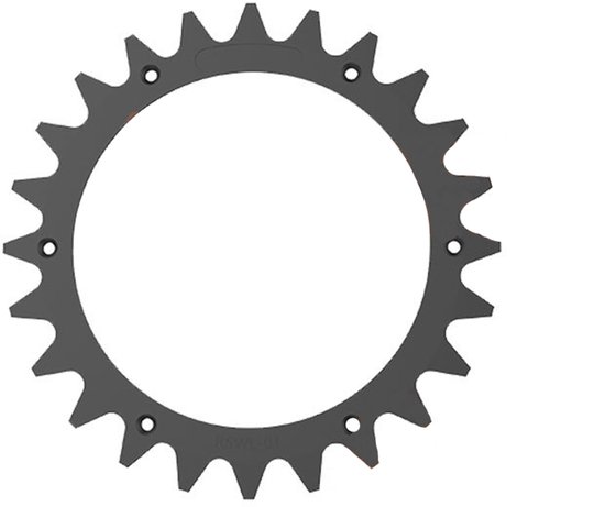 Donkergrijs tandwiel met 36 tanden op een witte achtergrond.