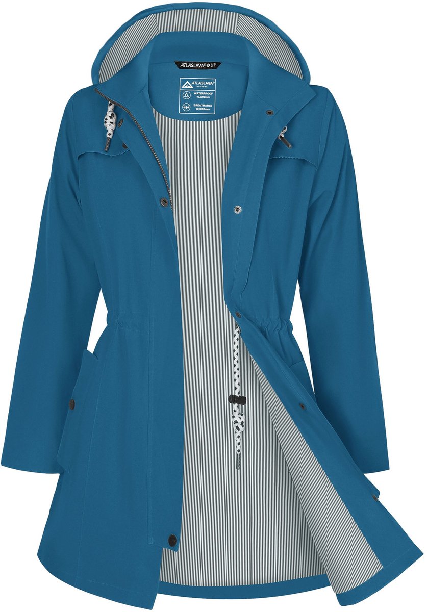 OLOEY Lange regenjas dames | waterdichte, ademende jas met capuchon en comfortabele pasvorm - Maat M