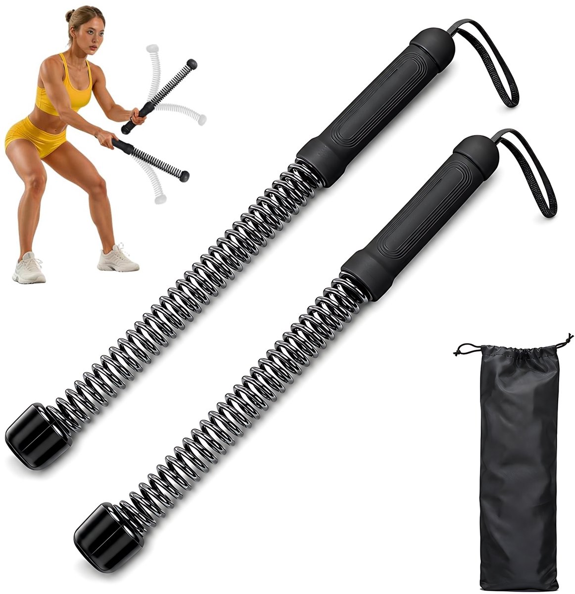 Cordless Battle Rope Set - Weerstands Battle Rope - Fitness Trainingskoord - Krachttraining voor Armen en Core - HIIT Fitness Apparaat met Opbergtas - Zwart
