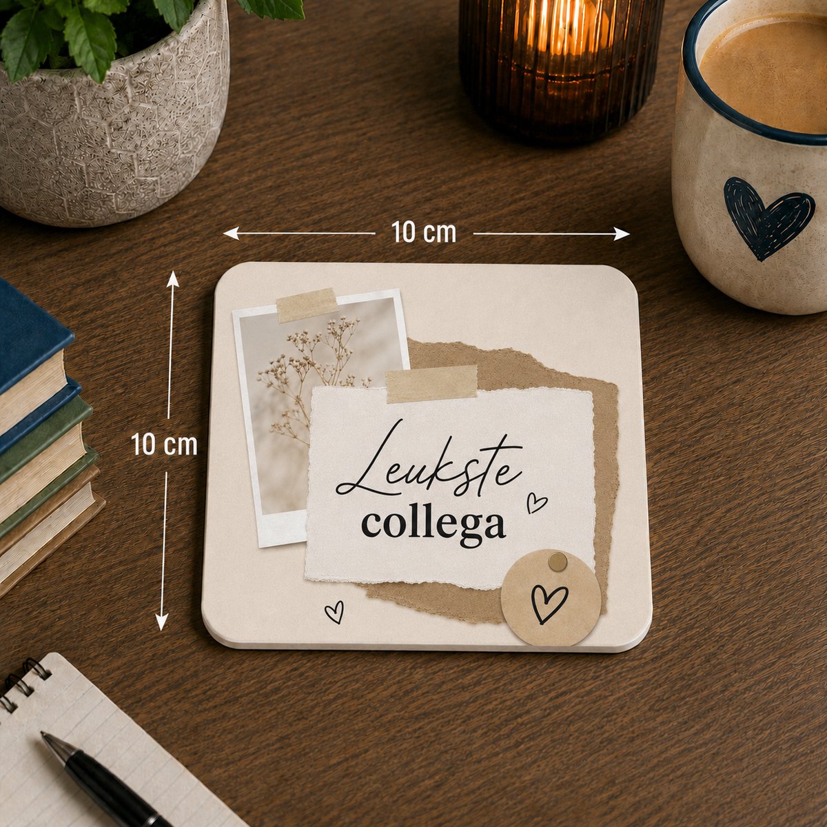 Onderzetter Leukste Collega – 10 x 10 cm – Cadeau voor Collega – Bedankje Werk – Kantoor Onderzetter