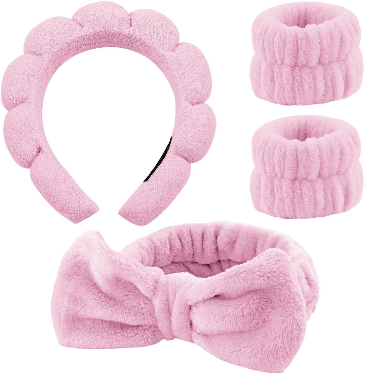 Spa Haarband & Polsbandjes Set - 4-delig - Zachte Make-up Haarband - Absorberende Polsbanden - Voor Gezichtsverzorging, Make-up, Douchen & Skincare