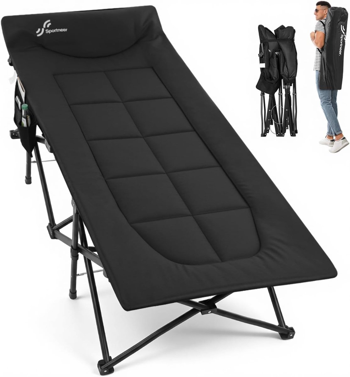 Veldbed - Inklapbaar - Comfortabel met Kussen - Ruimtebesparend - Voor Binnen en Buiten