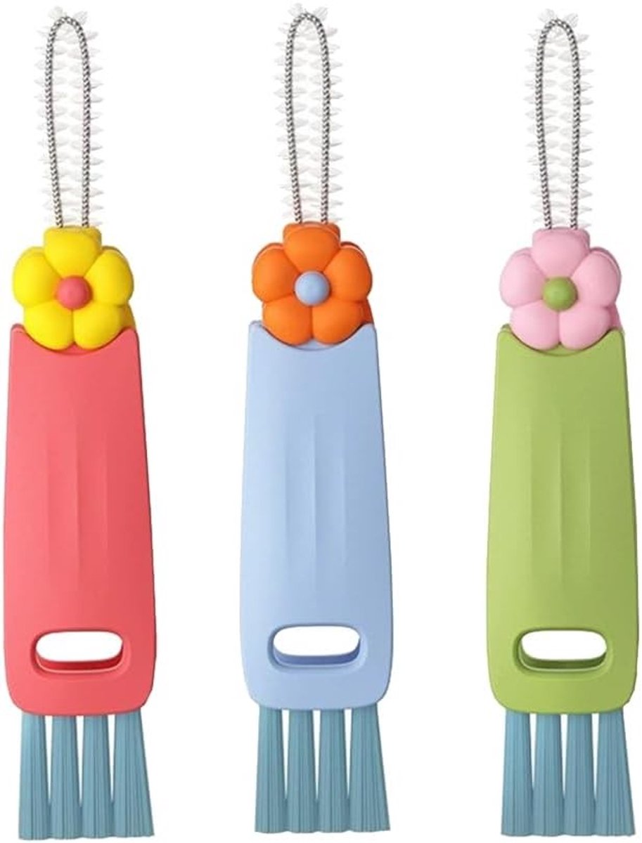 Multifunctionele Reinigingsborstel Set voor Koken, Waterflessen en Krappe Ruimtes - Inclusief Silicone Kierenborstel en Dekselreiniger