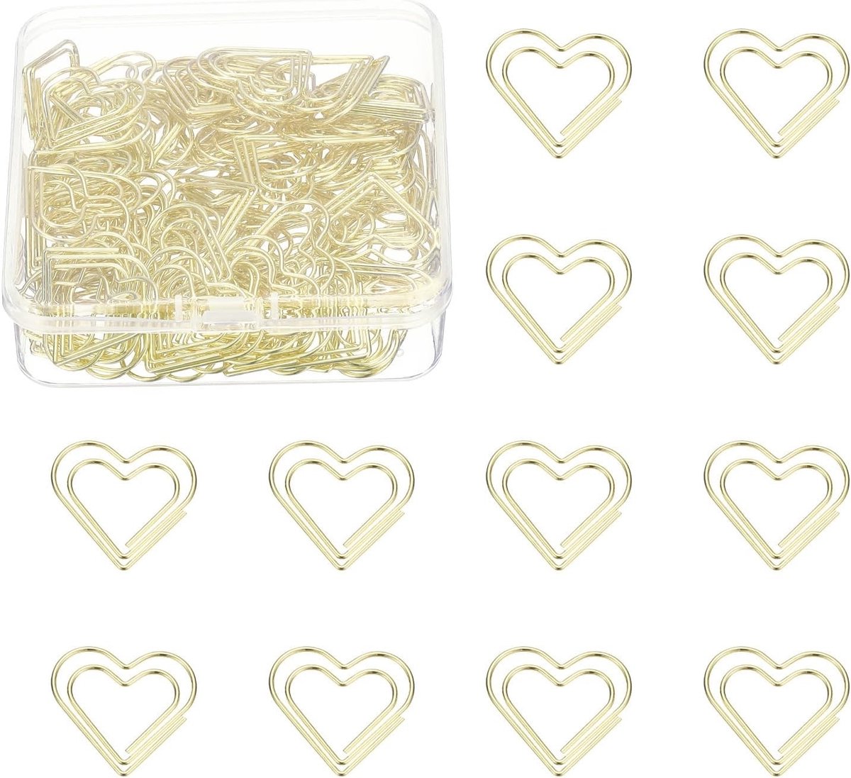 100 stuks hartvormige paperclips in goud, schattige metalen klemmen voor kantoor, ambacht en sorteren van documenten