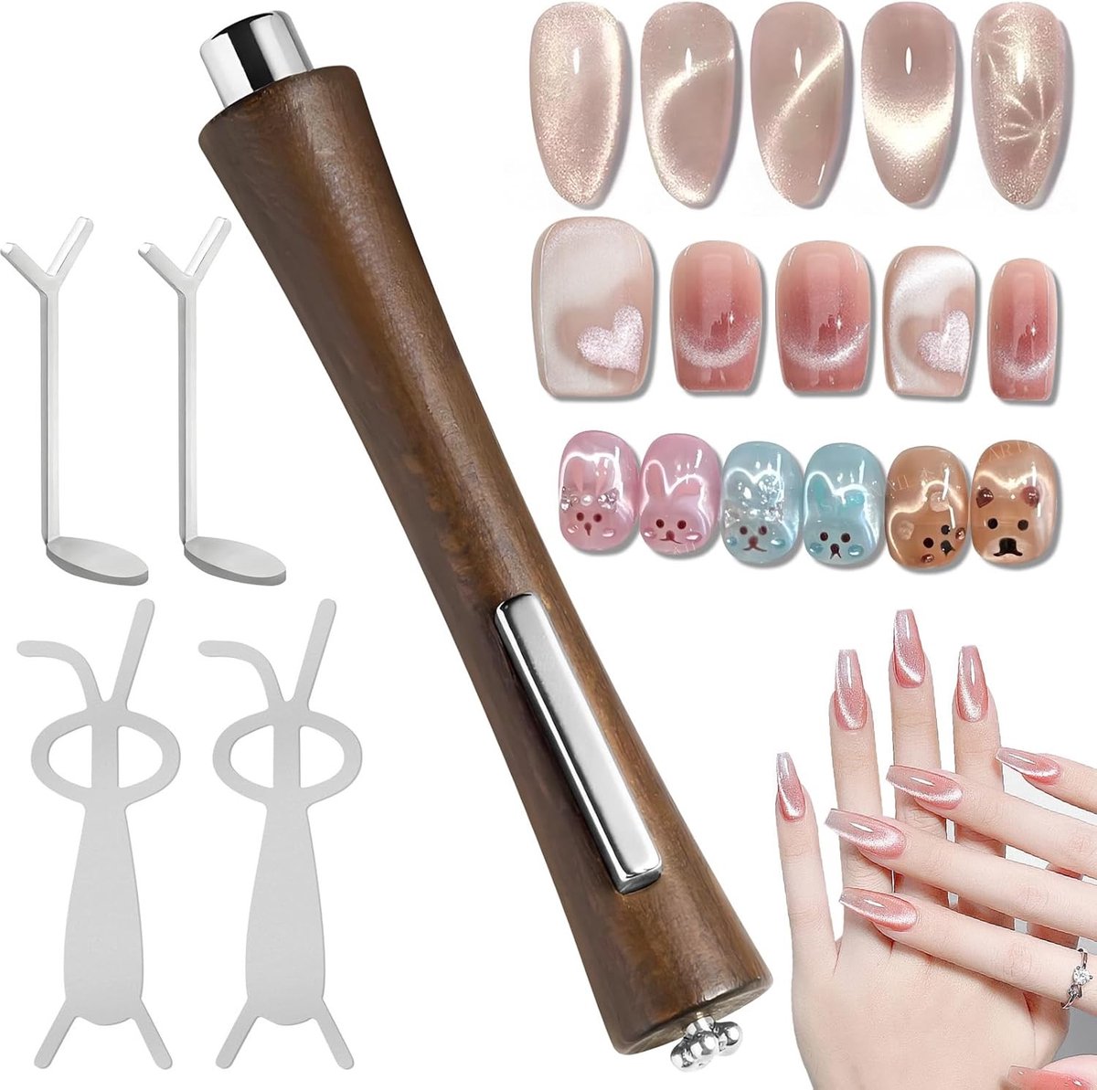 Set van 5 Magnetische Cat Eye Gereedschappen voor Nagels, Inclusief Y-Type en Konijn Type, Perfect voor DIY Gel Polish en Nail Art Creaties