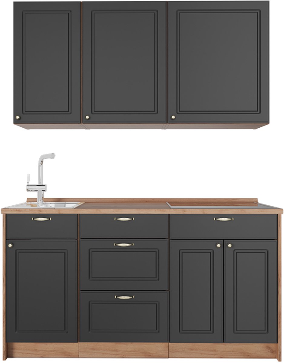 Vicco Eenpersoonskeuken Fame-Line, Anthrazit-Gold Landhaus/Goudkleurig Eiken, 150 cm zonder werkblad
