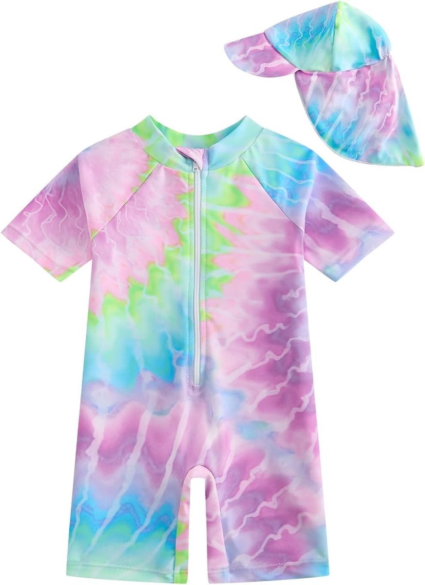 Zomerse Baby Meisjes Badpak met Lange Mouwen en Zonnehoed - UV Bescherming, Comfortabel en Stijlvol Zwemkleding