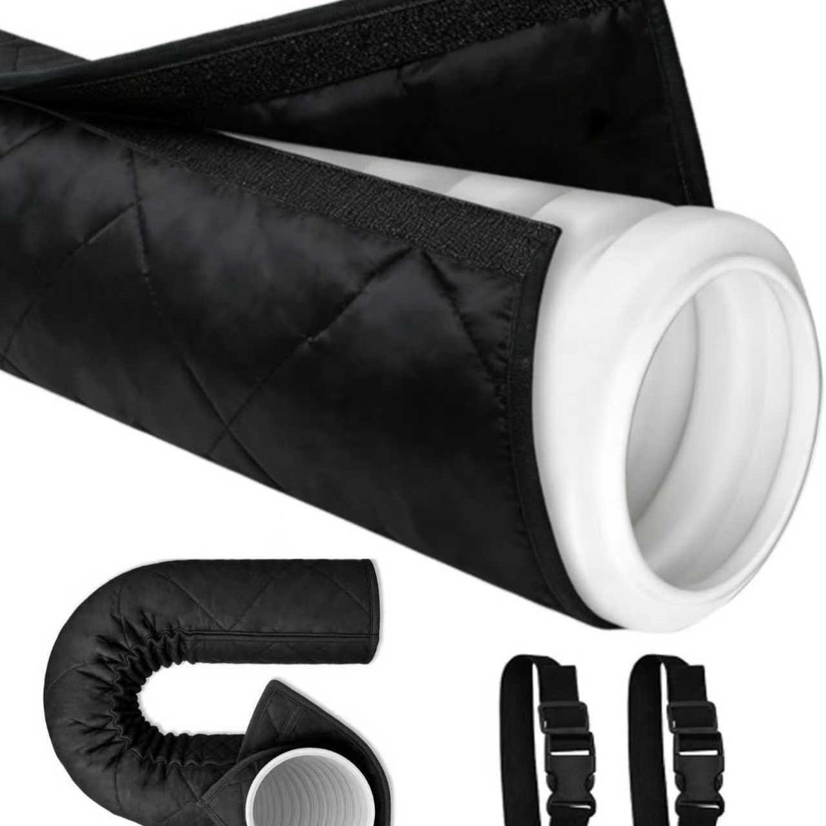 Buisisolatiehuls, geschikt voor warmte-isolerende flexibele slanghulzen van draagbare airconditioners met een diameter van 12-15 cm,Zwart klittenband