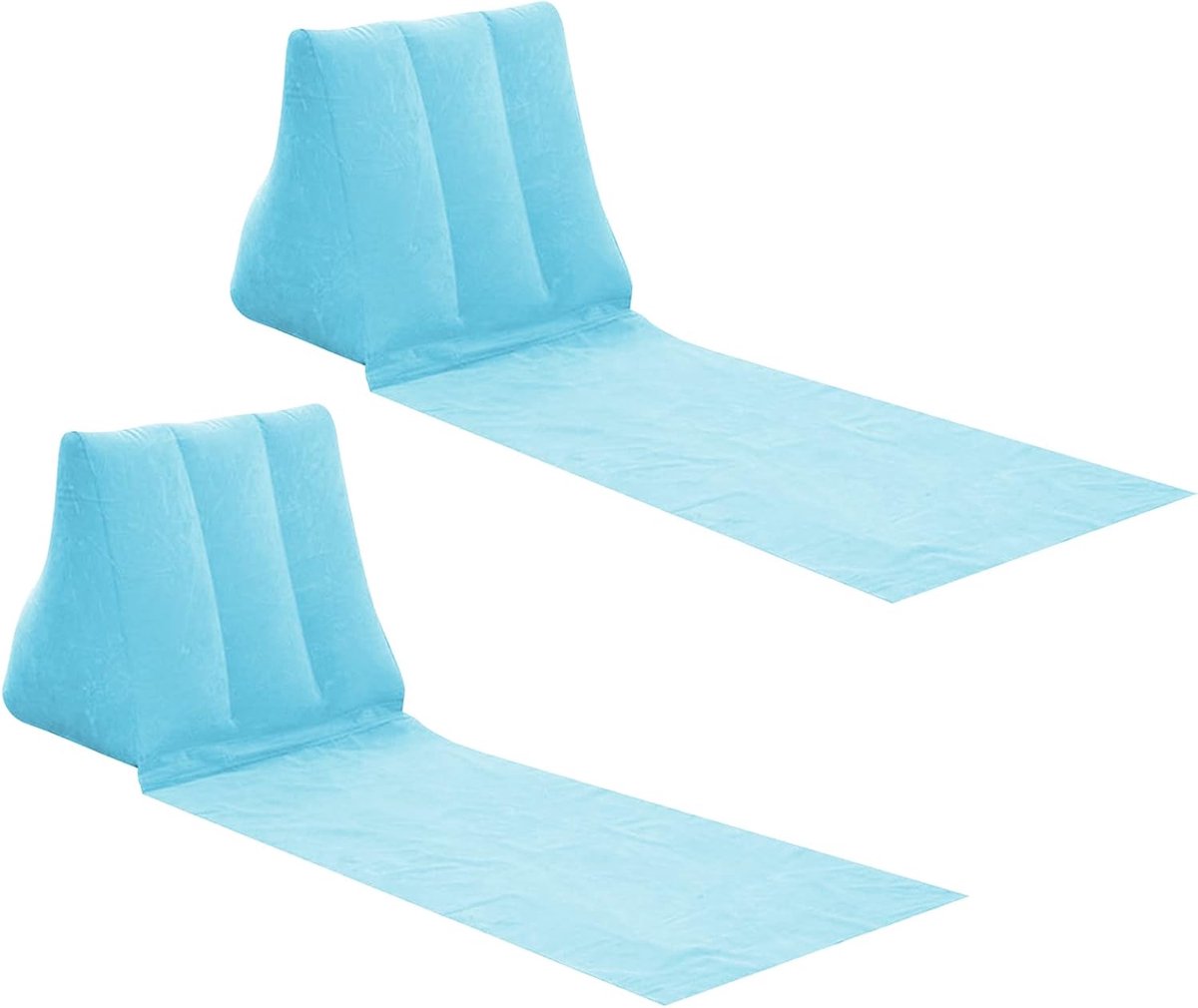 LISM-Twee opblaasbare ligstoelen met rugleuningen en strandkussens, perfect Geschikt voor op reis en kamperen.