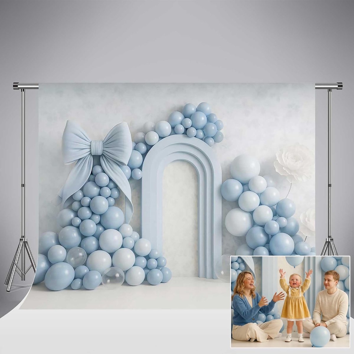 SnelShoppen - Blauwe Fotografie Achtergrond 2,2 x 1,5 m voor Jongen Verjaardag - Ballonboog Decoratie Banner - Baby en Kinderen Portret Fotostudio Rek