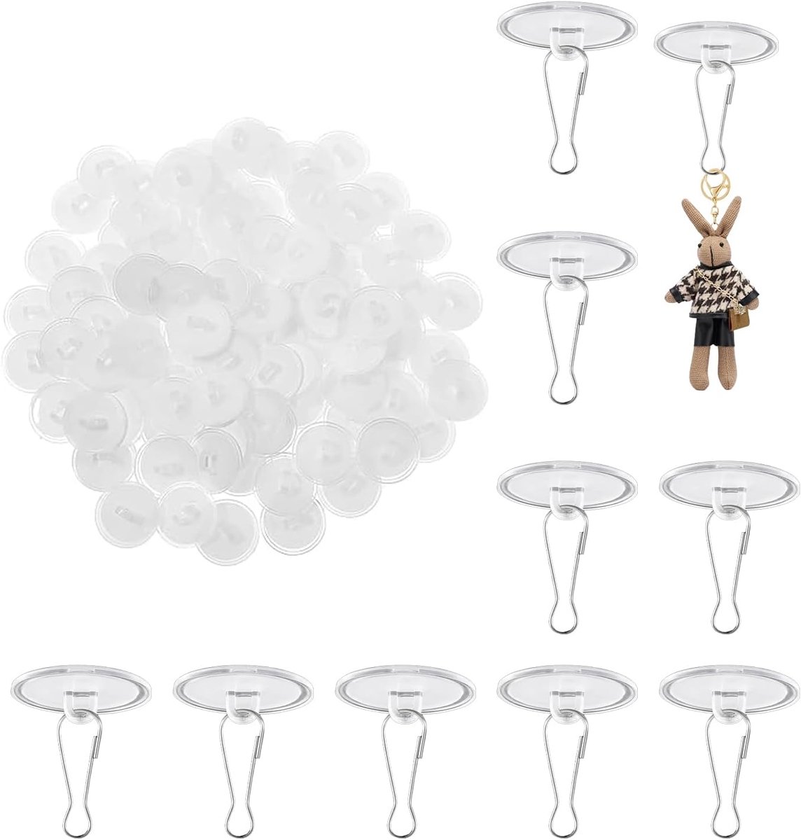 SnelShoppen - 30-Pack Zelfklevende PVC Haken met Metalen Lussen, 3cm Diameter, Transparante Plafond- en Wandhaken - Eenvoudig te installeren, geen bor