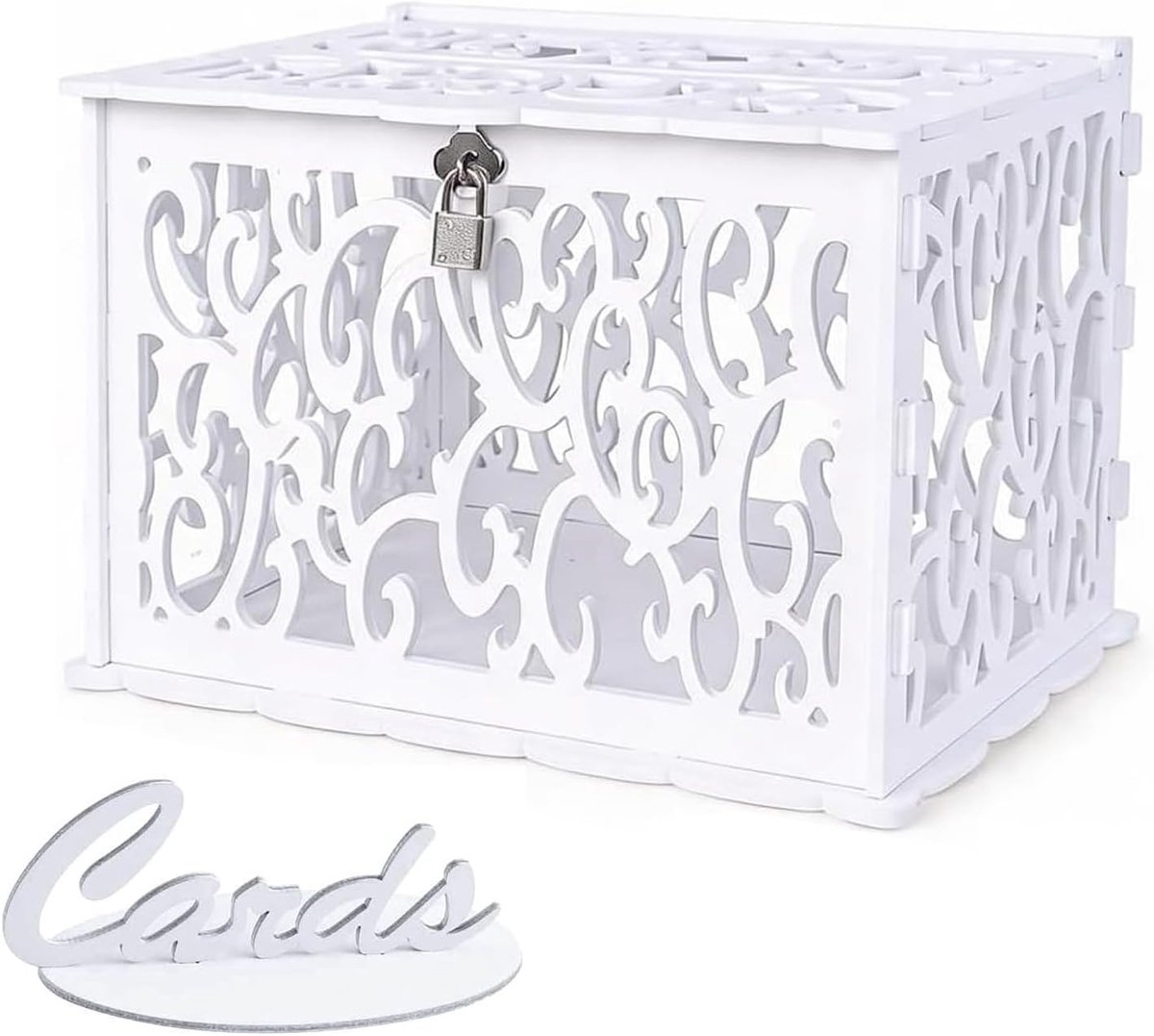 Cadeaukaartendoos - Wit - 31 x 23 x 21,5 cm - Robuuste PVC Kaartenbox met Slot - Voor Bruiloften en Feesten
