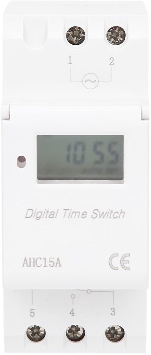SnelShoppen - Digitale Tijdschakelaar Timer AHC15A DIN35MM Railtype LCD Display 16 In- en Uitschakelingen Countdown met Batterij Back-up