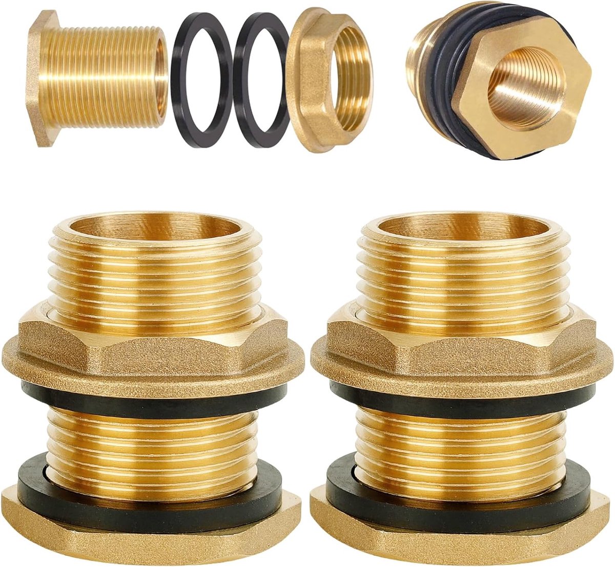 SnelShoppen - 2 Stuks Regenwatertank Aansluitingen, Messing Water Tank Slang Connector, Universele Aansluiting voor Regen Tank, IG 1/2 x AG 3/4, Voor