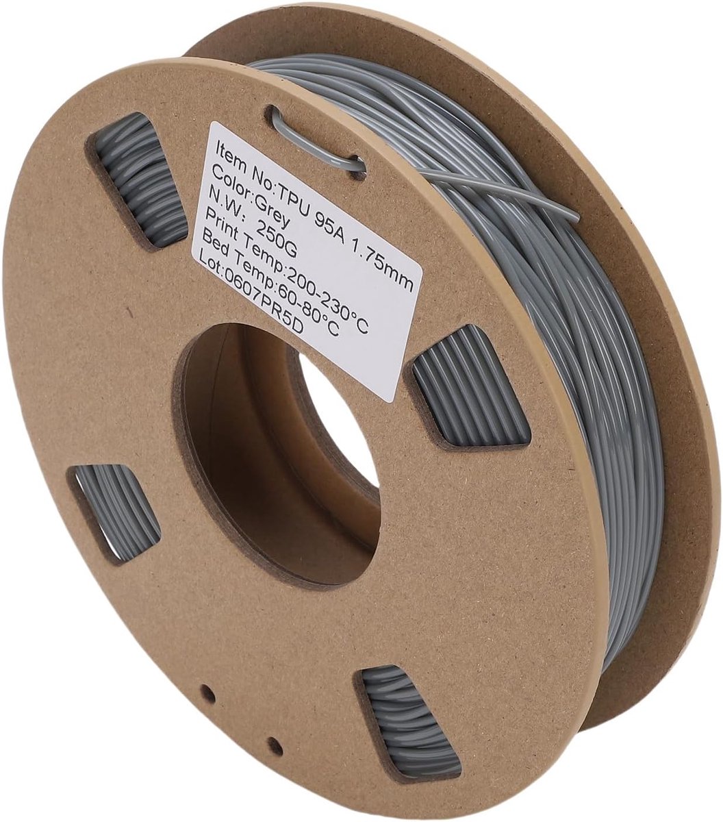 SnelShoppen - Flexibel TPU Filament 1.75 mm Grijs - 95A Hardheid - Voor 3D Printers - Perfect voor Horlogebandjes, Drone Onderdelen, Schoenzolen - Lag
