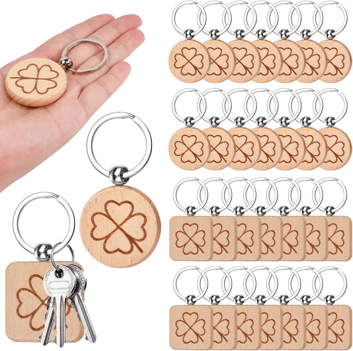SnelShoppen - Twee soorten klaver sleutelhangers - Leuke en unieke sleutelhangers - Perfect voor feesten, cadeaus en dagelijks gebruik - 1 stuk - Mult
