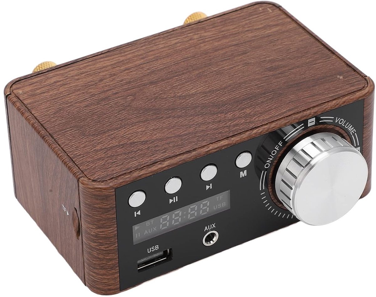 SnelShoppen - Wood Grain Mini 5.0 Versterker Stereo Hifi Digitale Versterker voor Mobiele Telefoons en Tablets - 50W Krachtig Geluid, Compact en Licht