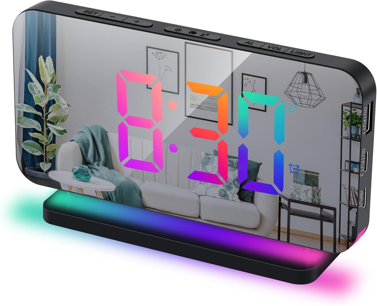 Digitale wekker met LED-scherm - dynamische RGB verlichting - USB-poort - slaapfunctie - ShopVlot