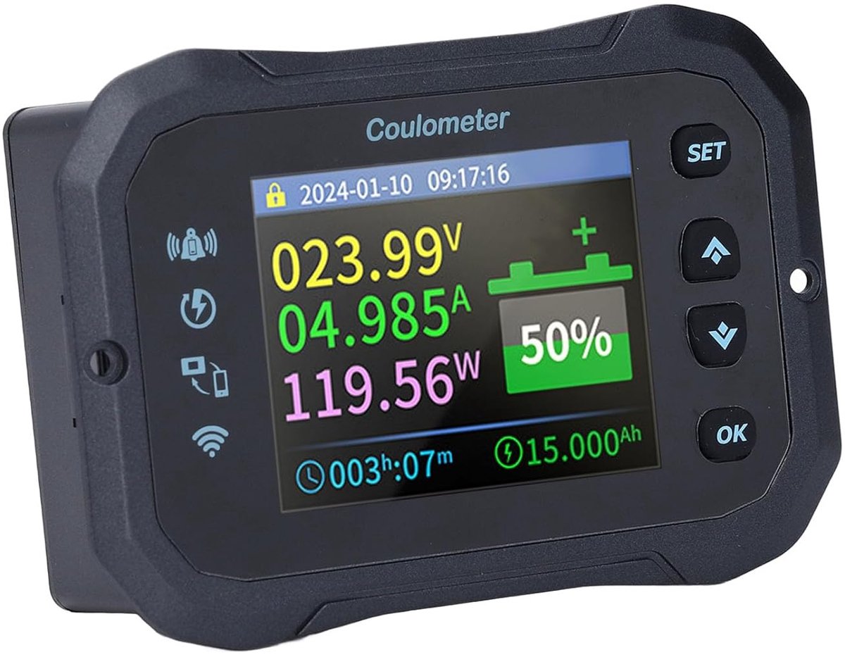SnelShoppen - WiFi Batterijmonitor met Shunt, 10-100V 0-50A Bidirectionele Detectie, Bluetooth Afstandsbediening, Hoog- en Laagspannings Alarm, Geschi