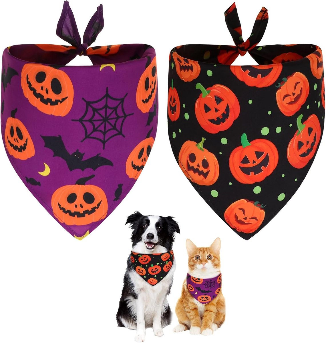 SnelShoppen - 2 Stuks Halloween Pompoen Hondensjaal voor Jongens en Meisjes, Verstelbare Dierenaccessoires, Mode, Duurzaam, Geschikt voor Feestdagen