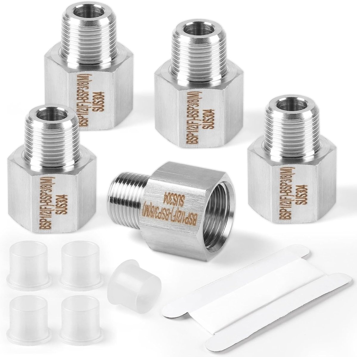 SnelShoppen - 5x 1/2 inch BSP vrouwelijke x 3/8 inch BSP mannelijke adapter hex reducer 304 roestvrij staal voor leidingen en verbindingen