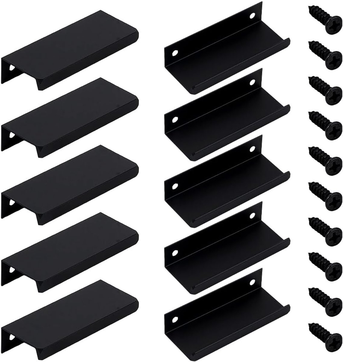 SnelShoppen - 10 Stuks Keuken Kast Handgrepen 8cm Lang Rechthoekig Zwart Rand Vinger Trekkers met IJzeren Schroeven Modern Metaal Meubel Handgreep voo