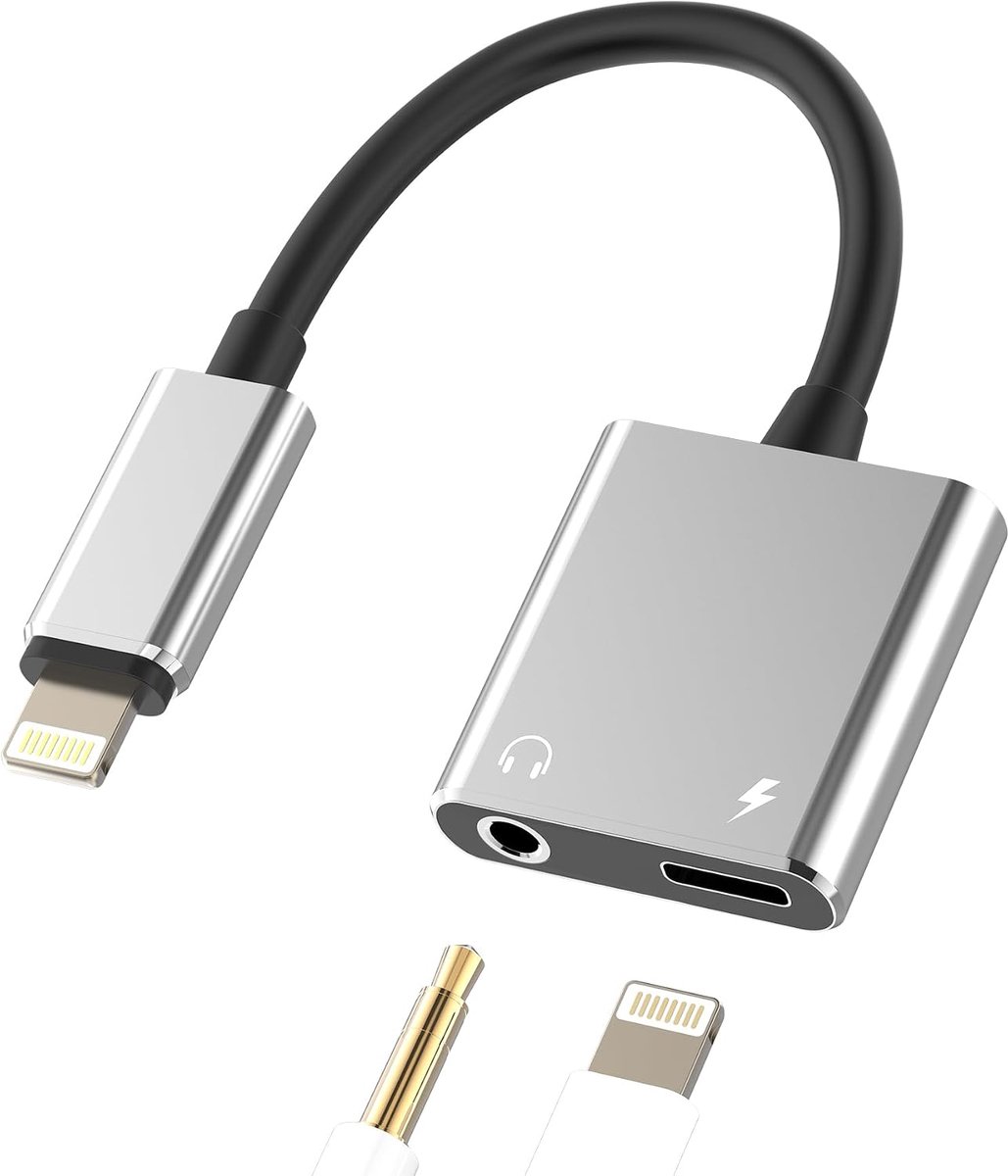 SnelShoppen - Lightning naar Jack AUX 3.5mm Headphone Adapter (2-in-1) voor iPhone 14 13 Pro en iPad - Audio en Oplader Gelijktijdig - Converter voor